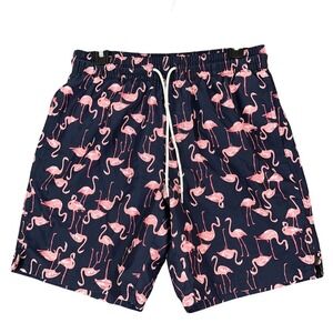 Old Navy Flamingo‎ Print Mesh Lined Swim Trunks Mens S Drawstring Board Shorts